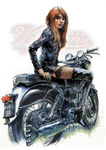 Francoise on her Velocette.